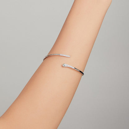 Pulsera abierta de serpiente de plata esterlina S925, joyería para mujer, serpiente