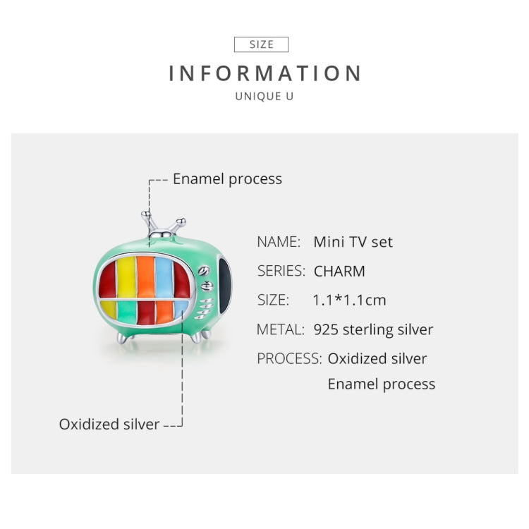 S925 Sterling Silver Mini Color TV Beads DIY Bracelet Necklace Accessories, Mini Color TV