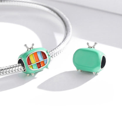 S925 Sterling Silver Mini Color TV Beads DIY Bracelet Necklace Accessories, Mini Color TV