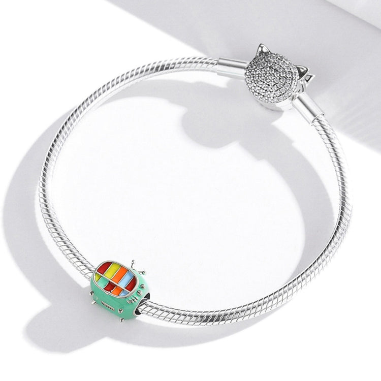 S925 Sterling Silver Mini Color TV Beads DIY Bracelet Necklace Accessories, Mini Color TV