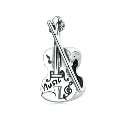 Cuentas de violín retro de plata esterlina S925, accesorios para pulsera y collar, violín retro