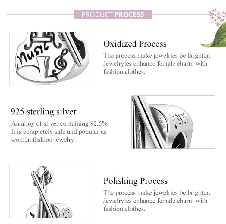 Cuentas de violín retro de plata esterlina S925, accesorios para pulsera y collar, violín retro