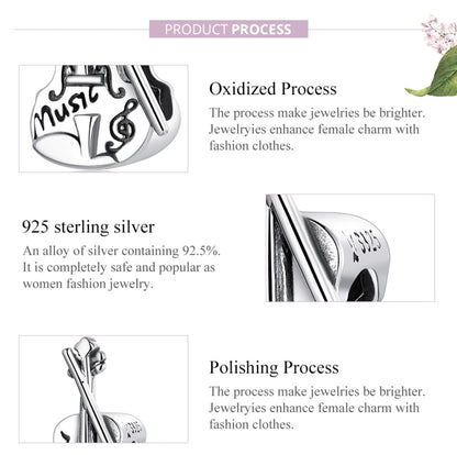 Cuentas de violín retro de plata esterlina S925, accesorios para pulsera y collar, violín retro