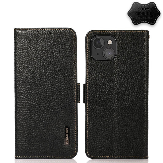 KHAZNEH Side-Magnetic Litchi Genuine Leather RFID Case, For iPhone 13 mini, For iPhone 13, For iPhone 13 Pro, For iPhone 13 Pro Max, For iPhone 12 mini, For iPhone 12 / 12 Pro, For iPhone 12 Pro Max, For iPhone 11, For iPhone 11 Pro, For iPhone 11 Pro Max