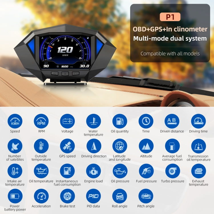 P1 3.5 inch Car OBD2 GPS HUD Head Up System Smart Digital Speedometer Meter Display, P1