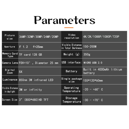 Binóculos NV4000 para caça ao ar livre com visão noturna 4K HD.