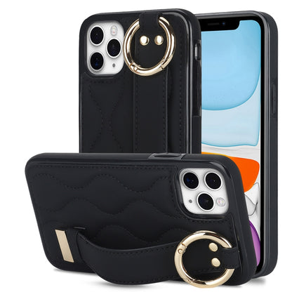 Non-slip Full Coverage Ring PU Phone Case with Wristband, For iPhone 12 Pro / 12, For iPhone 12 Pro Max, For iPhone 12 mini, For iPhone 11 Pro Max, For iPhone 11, For iPhone 11 Pro