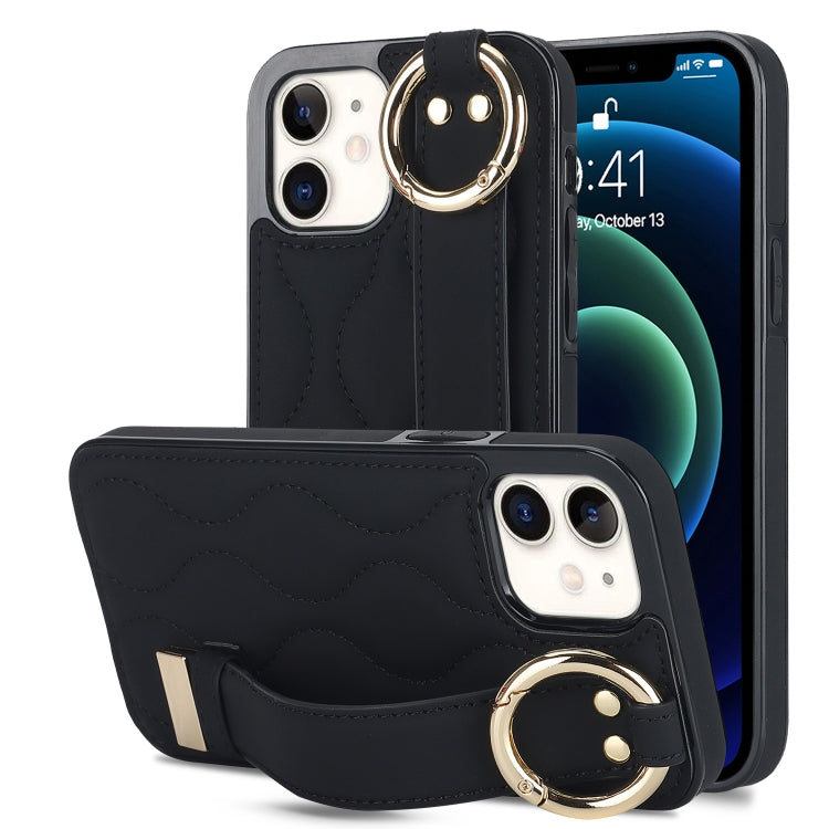 Non-slip Full Coverage Ring PU Phone Case with Wristband, For iPhone 12 Pro / 12, For iPhone 12 Pro Max, For iPhone 12 mini, For iPhone 11 Pro Max, For iPhone 11, For iPhone 11 Pro