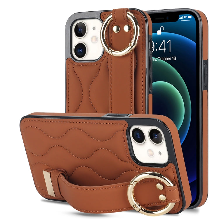 Non-slip Full Coverage Ring PU Phone Case with Wristband, For iPhone 12 Pro / 12, For iPhone 12 Pro Max, For iPhone 12 mini, For iPhone 11 Pro Max, For iPhone 11, For iPhone 11 Pro