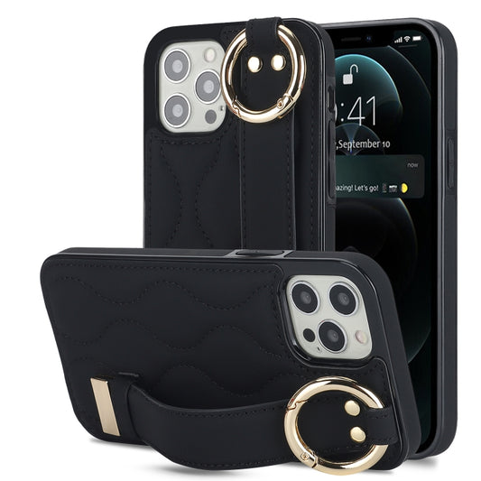 Non-slip Full Coverage Ring PU Phone Case with Wristband, For iPhone 12 Pro / 12, For iPhone 12 Pro Max, For iPhone 12 mini, For iPhone 11 Pro Max, For iPhone 11, For iPhone 11 Pro