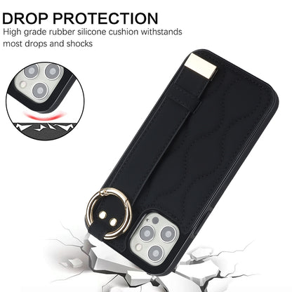 Non-slip Full Coverage Ring PU Phone Case with Wristband, For iPhone 12 Pro / 12, For iPhone 12 Pro Max, For iPhone 12 mini, For iPhone 11 Pro Max, For iPhone 11, For iPhone 11 Pro