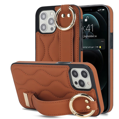 Non-slip Full Coverage Ring PU Phone Case with Wristband, For iPhone 12 Pro / 12, For iPhone 12 Pro Max, For iPhone 12 mini, For iPhone 11 Pro Max, For iPhone 11, For iPhone 11 Pro