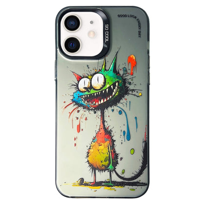 Double Layer Color Silver Series Animal Oil Painting Phone Case, For iPhone 12 Pro, For iPhone 11