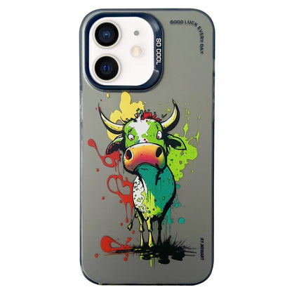 Double Layer Color Silver Series Animal Oil Painting Phone Case, For iPhone 12 Pro, For iPhone 11