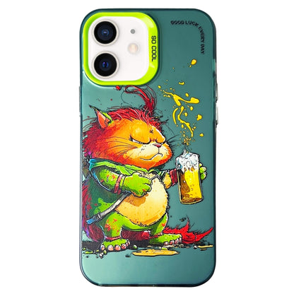 Double Layer Color Silver Series Animal Oil Painting Phone Case, For iPhone 12 Pro, For iPhone 11