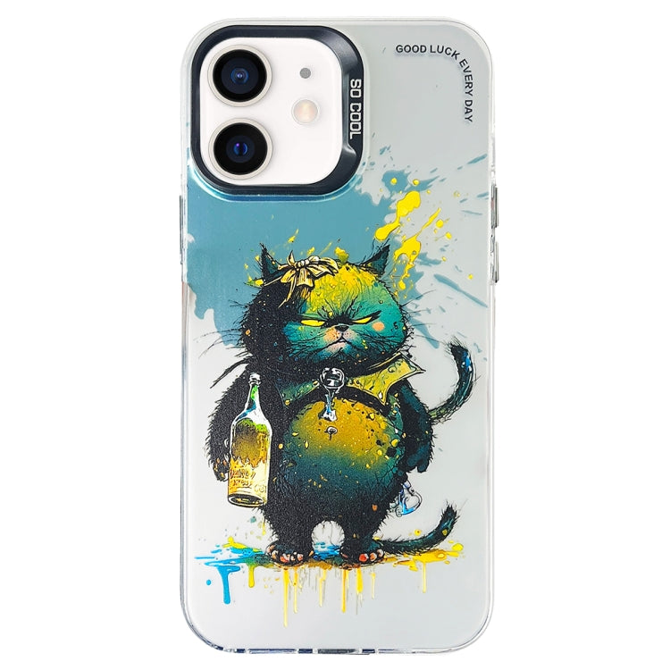 Double Layer Color Silver Series Animal Oil Painting Phone Case, For iPhone 12 Pro, For iPhone 11