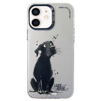 Double Layer Color Silver Series Animal Oil Painting Phone Case, For iPhone 12 Pro, For iPhone 11