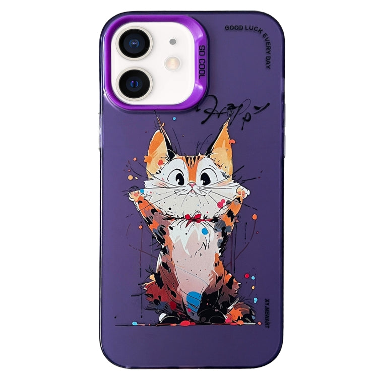 Double Layer Color Silver Series Animal Oil Painting Phone Case, For iPhone 12 Pro, For iPhone 11