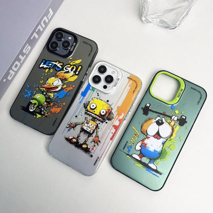Double Layer Color Silver Series Animal Oil Painting Phone Case, For iPhone 12 Pro, For iPhone 11