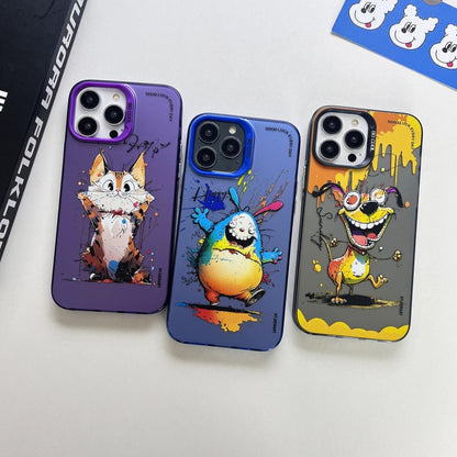 Double Layer Color Silver Series Animal Oil Painting Phone Case, For iPhone 12 Pro, For iPhone 11