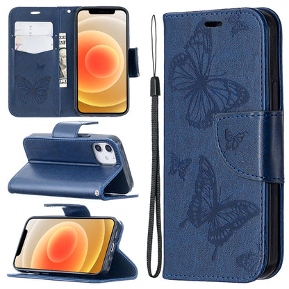 Embossing Two Butterflies Pattern Horizontal Flip PU Leather Case with Holder & Card Slot & Wallet & Lanyard, For iPhone 12 mini, For iPhone 12 / 12 Pro, For iPhone 12 Pro Max, For Samsung Galaxy Note20, For Samsung Galaxy Note20 Ultra