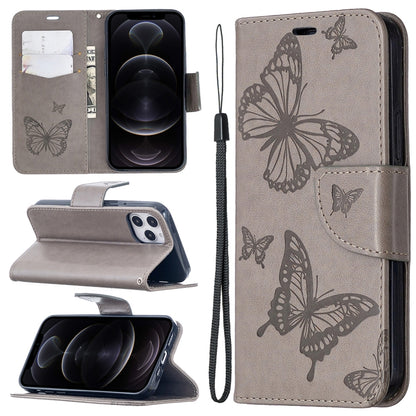 Embossing Two Butterflies Pattern Horizontal Flip PU Leather Case with Holder & Card Slot & Wallet & Lanyard, For iPhone 12 mini, For iPhone 12 / 12 Pro, For iPhone 12 Pro Max, For Samsung Galaxy Note20, For Samsung Galaxy Note20 Ultra