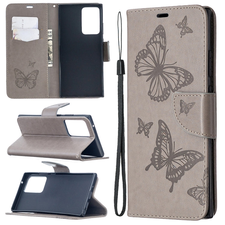 Embossing Two Butterflies Pattern Horizontal Flip PU Leather Case with Holder & Card Slot & Wallet & Lanyard, For iPhone 12 mini, For iPhone 12 / 12 Pro, For iPhone 12 Pro Max, For Samsung Galaxy Note20, For Samsung Galaxy Note20 Ultra