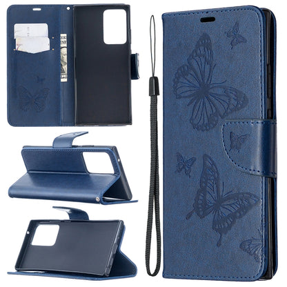 Embossing Two Butterflies Pattern Horizontal Flip PU Leather Case with Holder & Card Slot & Wallet & Lanyard, For iPhone 12 mini, For iPhone 12 / 12 Pro, For iPhone 12 Pro Max, For Samsung Galaxy Note20, For Samsung Galaxy Note20 Ultra