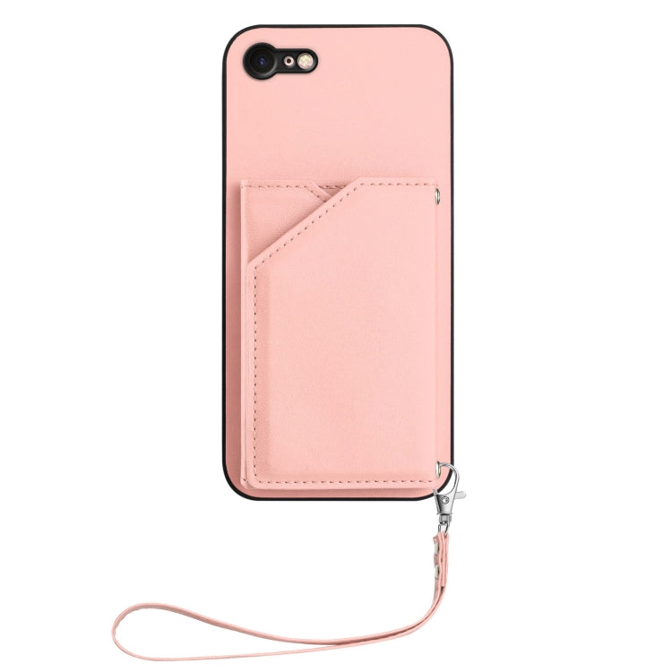 Skin Feel Four Card Slots Phone Case with Wrist Strap, For iPhone 7 / 8 / SE 2020 2022, For iPhone 13 Pro Max, For iPhone 13 Pro, For iPhone 13, For iPhone 13 mini, For iPhone 12, For iPhone 12 Pro Max, For iPhone 12 Pro