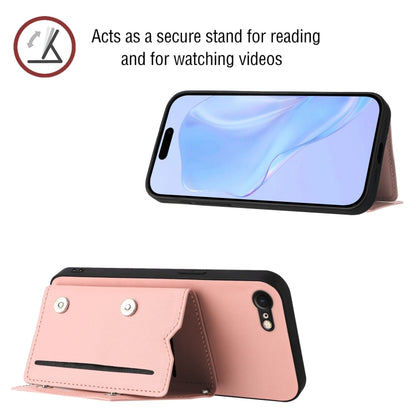 Skin Feel Four Card Slots Phone Case with Wrist Strap, For iPhone 7 / 8 / SE 2020 2022, For iPhone 13 Pro Max, For iPhone 13 Pro, For iPhone 13, For iPhone 13 mini, For iPhone 12, For iPhone 12 Pro Max, For iPhone 12 Pro