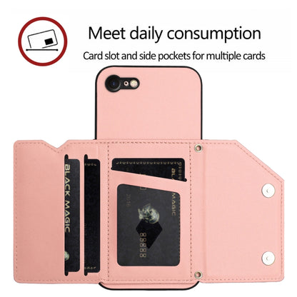 Skin Feel Four Card Slots Phone Case with Wrist Strap, For iPhone 7 / 8 / SE 2020 2022, For iPhone 13 Pro Max, For iPhone 13 Pro, For iPhone 13, For iPhone 13 mini, For iPhone 12, For iPhone 12 Pro Max, For iPhone 12 Pro