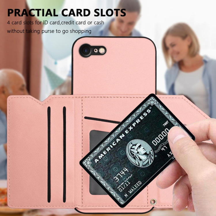 Skin Feel Four Card Slots Phone Case with Wrist Strap, For iPhone 7 / 8 / SE 2020 2022, For iPhone 13 Pro Max, For iPhone 13 Pro, For iPhone 13, For iPhone 13 mini, For iPhone 12, For iPhone 12 Pro Max, For iPhone 12 Pro