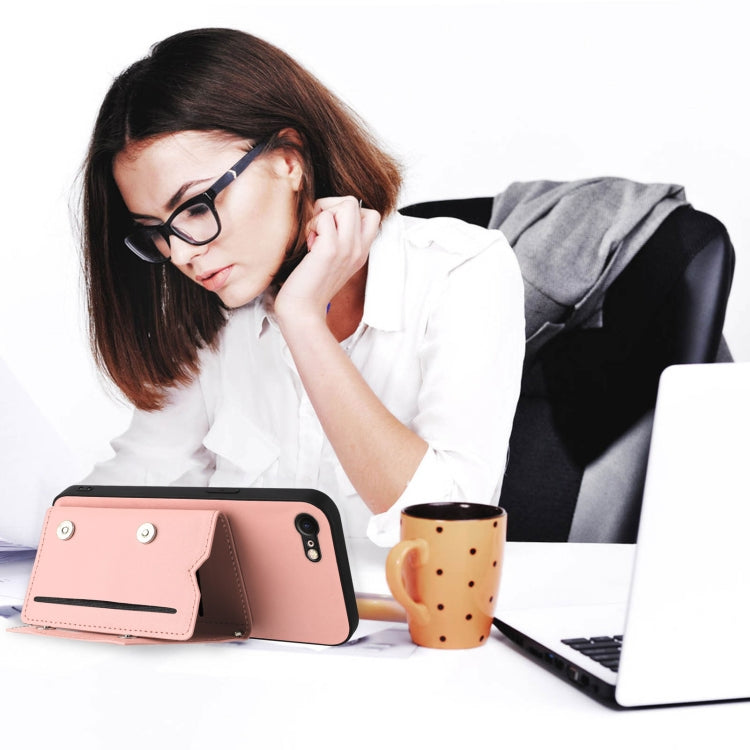 Skin Feel Four Card Slots Phone Case with Wrist Strap, For iPhone 7 / 8 / SE 2020 2022, For iPhone 13 Pro Max, For iPhone 13 Pro, For iPhone 13, For iPhone 13 mini, For iPhone 12, For iPhone 12 Pro Max, For iPhone 12 Pro