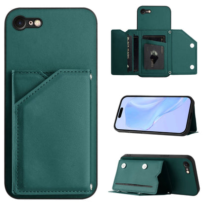 Skin Feel Four Card Slots Phone Case with Wrist Strap, For iPhone 7 / 8 / SE 2020 2022, For iPhone 13 Pro Max, For iPhone 13 Pro, For iPhone 13, For iPhone 13 mini, For iPhone 12, For iPhone 12 Pro Max, For iPhone 12 Pro
