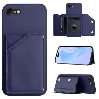 Skin Feel Four Card Slots Phone Case with Wrist Strap, For iPhone 7 / 8 / SE 2020 2022, For iPhone 13 Pro Max, For iPhone 13 Pro, For iPhone 13, For iPhone 13 mini, For iPhone 12, For iPhone 12 Pro Max, For iPhone 12 Pro