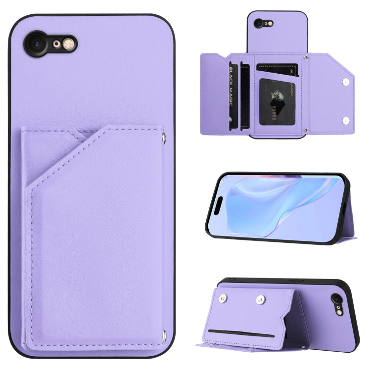 Skin Feel Four Card Slots Phone Case with Wrist Strap, For iPhone 7 / 8 / SE 2020 2022, For iPhone 13 Pro Max, For iPhone 13 Pro, For iPhone 13, For iPhone 13 mini, For iPhone 12, For iPhone 12 Pro Max, For iPhone 12 Pro