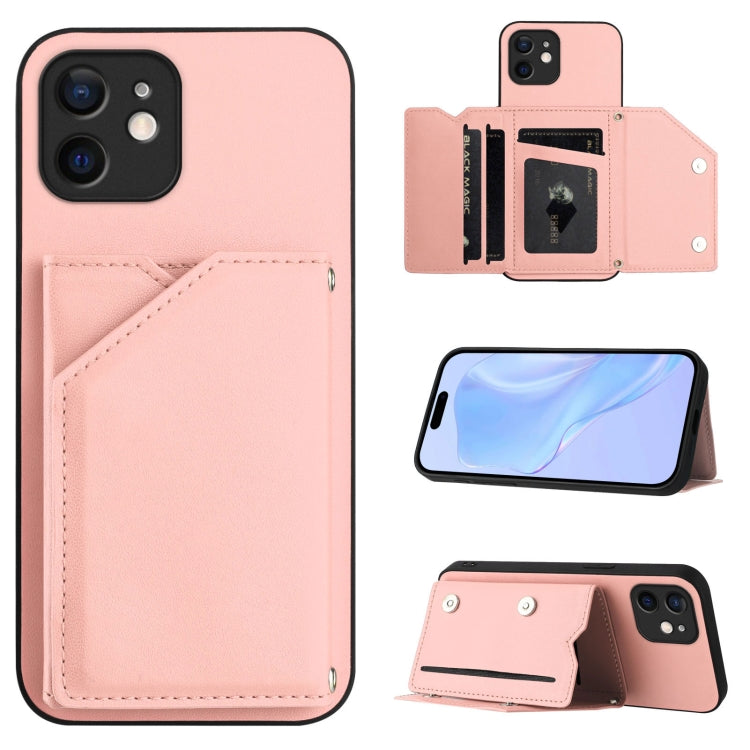 Skin Feel Four Card Slots Phone Case with Wrist Strap, For iPhone 7 / 8 / SE 2020 2022, For iPhone 13 Pro Max, For iPhone 13 Pro, For iPhone 13, For iPhone 13 mini, For iPhone 12, For iPhone 12 Pro Max, For iPhone 12 Pro