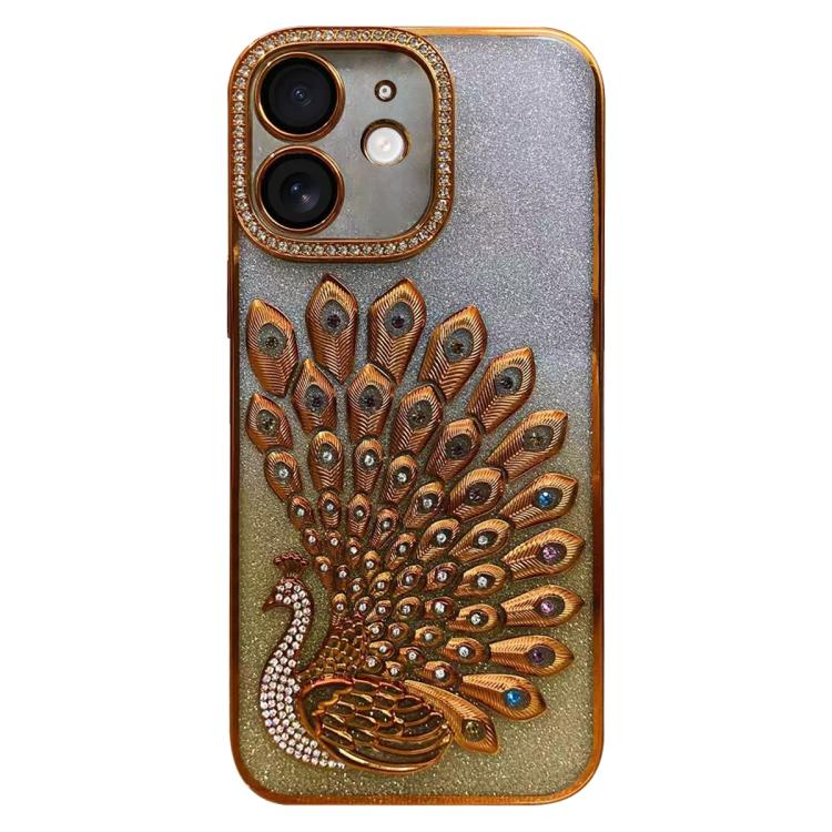 Electroplated TPU Peacock Relief Rhinestone Glitter Phone Case with Lens Film, For iPhone 11