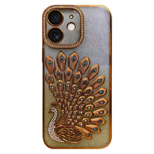Electroplated TPU Peacock Relief Rhinestone Glitter Phone Case with Lens Film, For iPhone 11