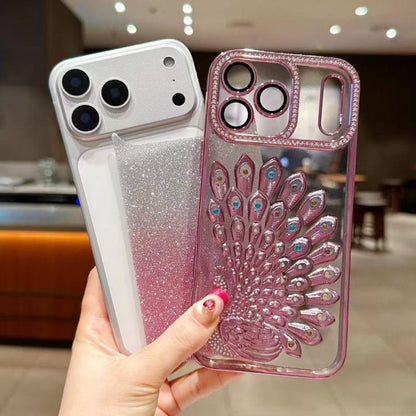 Electroplated TPU Peacock Relief Rhinestone Glitter Phone Case with Lens Film, For iPhone 11