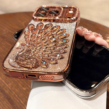 Electroplated TPU Peacock Relief Rhinestone Glitter Phone Case with Lens Film, For iPhone 11