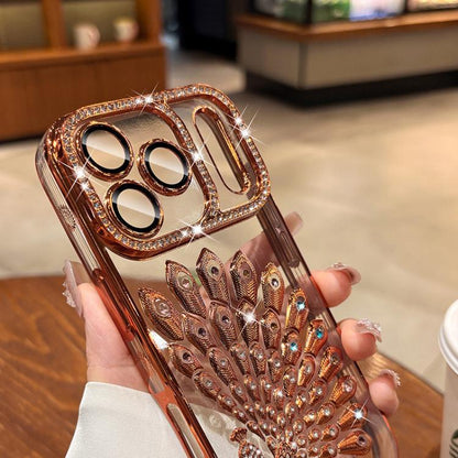 Electroplated TPU Peacock Relief Rhinestone Glitter Phone Case with Lens Film, For iPhone 11