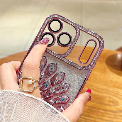 Electroplated TPU Peacock Relief Rhinestone Glitter Phone Case with Lens Film, For iPhone 11