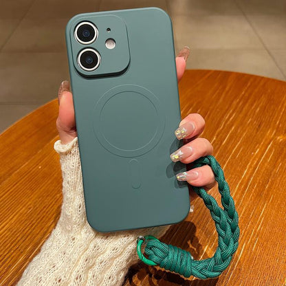 Solid Color Liquid Silicone Magnetic Phone Case with Lanyard, For iPhone 11, For iPhone 11 Pro