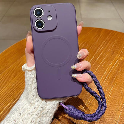 Solid Color Liquid Silicone Magnetic Phone Case with Lanyard, For iPhone 11, For iPhone 11 Pro