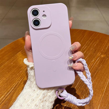 Solid Color Liquid Silicone Magnetic Phone Case with Lanyard, For iPhone 11, For iPhone 11 Pro