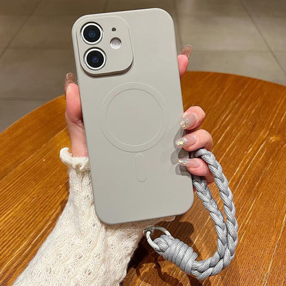 Solid Color Liquid Silicone Magnetic Phone Case with Lanyard, For iPhone 11, For iPhone 11 Pro
