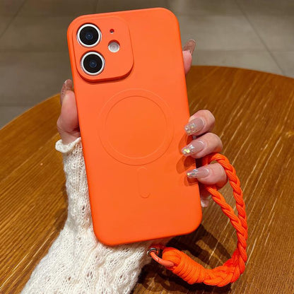 Solid Color Liquid Silicone Magnetic Phone Case with Lanyard, For iPhone 11, For iPhone 11 Pro