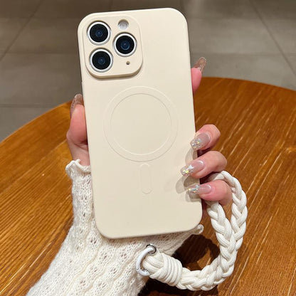 Solid Color Liquid Silicone Magnetic Phone Case with Lanyard, For iPhone 11, For iPhone 11 Pro