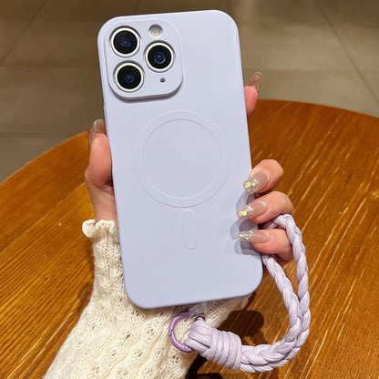 Solid Color Liquid Silicone Magnetic Phone Case with Lanyard, For iPhone 11, For iPhone 11 Pro